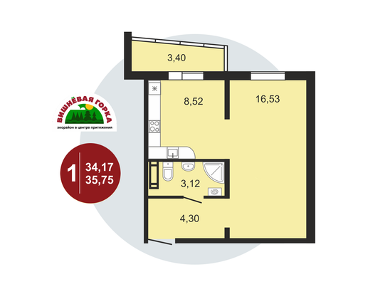 Продажа 1-комнатной квартиры 35,9 м², 2/11 этаж