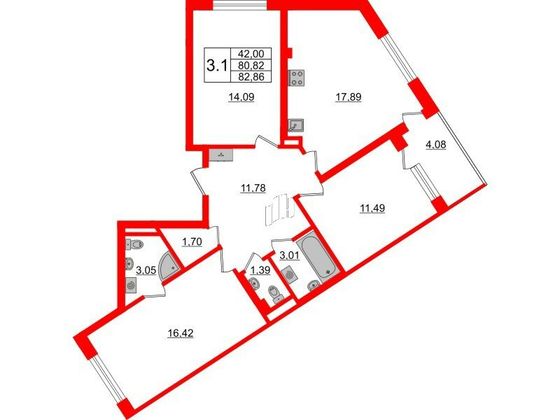 Продажа 3-комнатной квартиры 80,8 м², 3/4 этаж
