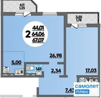 Продажа 2-комнатной квартиры 64 м², 4/16 этаж