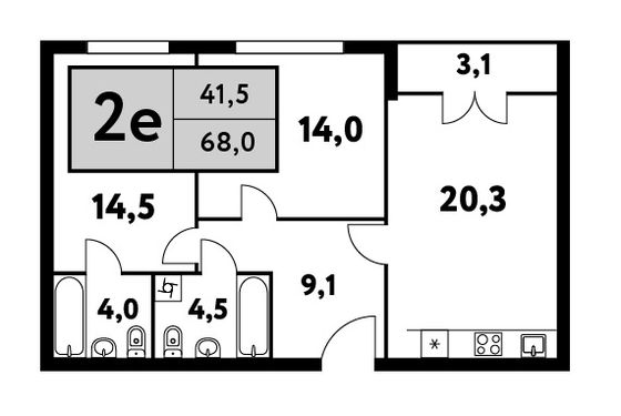 68 м², 3-комн. квартира, 32/35 этаж
