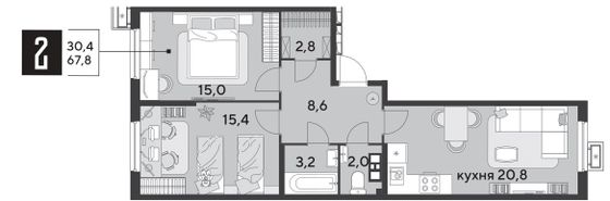 Продажа 2-комнатной квартиры 67,8 м², 3/18 этаж