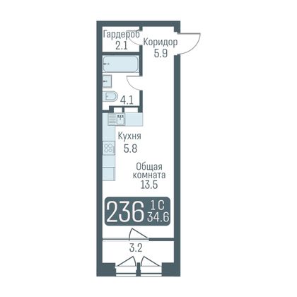 Продажа квартиры-студии 33 м², 4/24 этаж