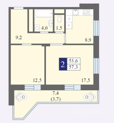 Продажа 2-комнатной квартиры 58 м², 10/14 этаж