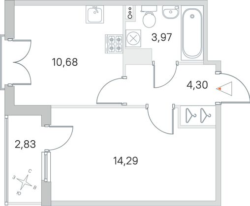 Продажа 1-комнатной квартиры 34,7 м², 3/4 этаж