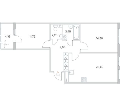 Продажа 2-комнатной квартиры 64,2 м², 1/4 этаж