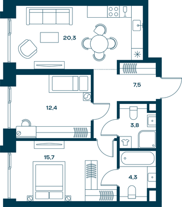 64 м², 2-комн. квартира, 23/27 этаж