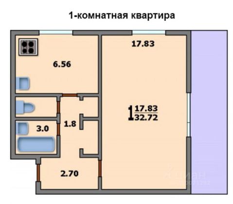 Продажа 1-комнатной квартиры 33 м², 5/12 этаж