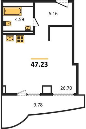 Продажа квартиры-студии 47,2 м², 31/37 этаж
