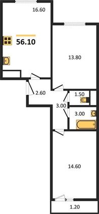 Продажа 2-комнатной квартиры 56,1 м², 12/17 этаж