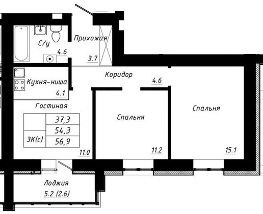 Продажа 3-комнатной квартиры 56,9 м², 6/10 этаж