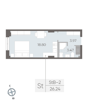 Продажа квартиры-студии 26,2 м², 3/8 этаж