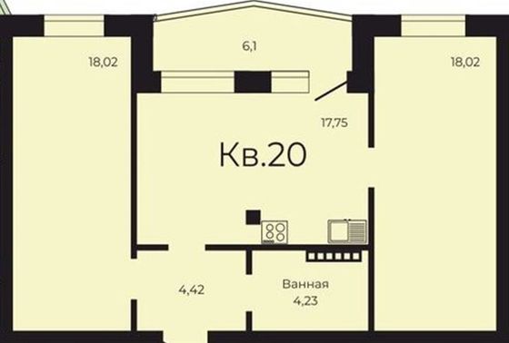Продажа 2-комнатной квартиры 65,5 м², 3/3 этаж