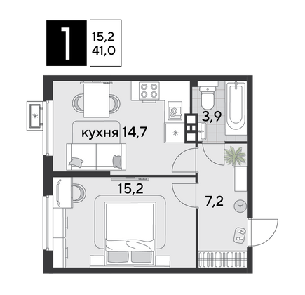 Продажа 1-комнатной квартиры 41 м², 8/9 этаж