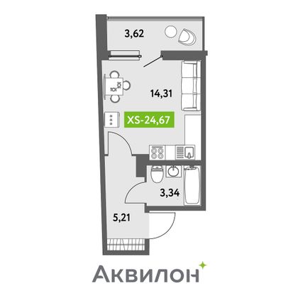 25,1 м², студия, 12/13 этаж