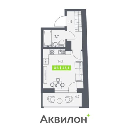 25,1 м², студия, 12/13 этаж