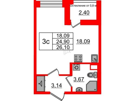 Продажа квартиры-студии 24,9 м², 1/12 этаж