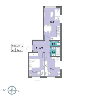 Продажа 2-комнатной квартиры 52,9 м², 7/24 этаж