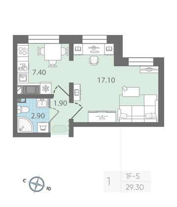 Продажа 1-комнатной квартиры 29,3 м², 3/25 этаж