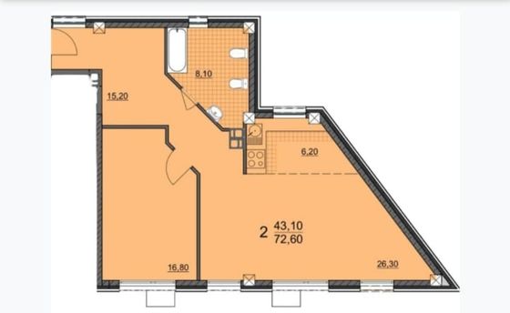 Продажа 2-комнатной квартиры 72,6 м², 3/3 этаж