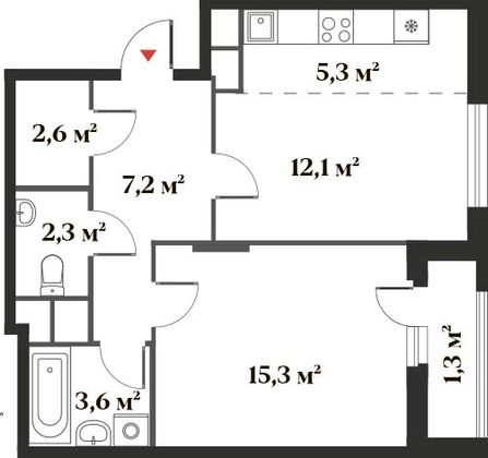 49,4 м², 2-комн. квартира, 4/6 этаж