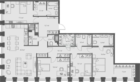 Продажа 4-комнатной квартиры 168 м², 9/20 этаж