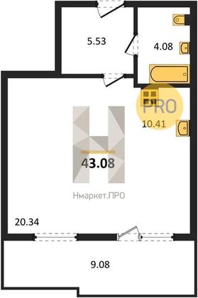 Продажа квартиры-студии 43,1 м², 16/19 этаж