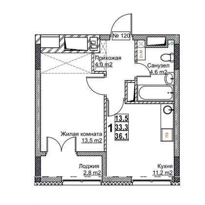 Продажа 1-комнатной квартиры 36,1 м², 15/24 этаж