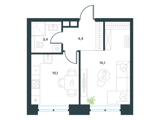 Продажа 1-комнатной квартиры 32,4 м², 2/32 этаж