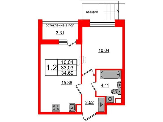 Продажа 1-комнатной квартиры 33 м², 1/9 этаж