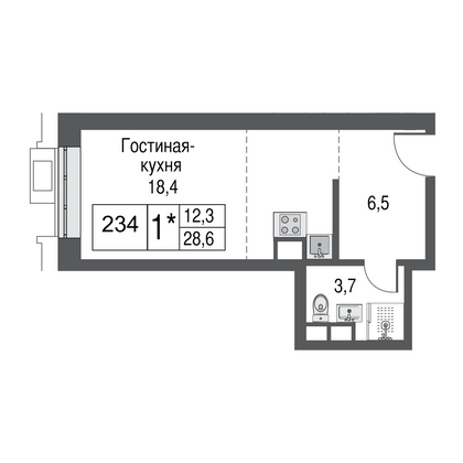 Продажа квартиры-студии 28,1 м², 11/53 этаж