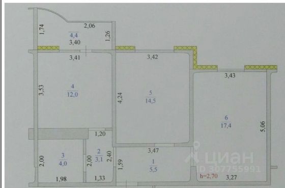 Продажа 2-комнатной квартиры 56,5 м², 4/18 этаж