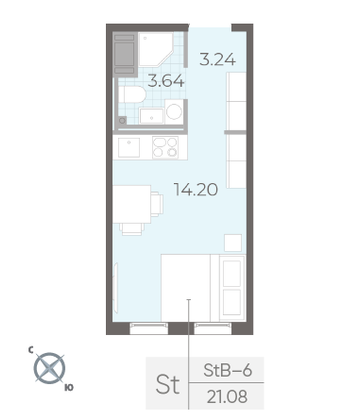 Продажа квартиры-студии 21,1 м², 17/17 этаж