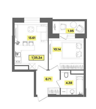 Продажа 2-комнатной квартиры 35,3 м², 4 этаж