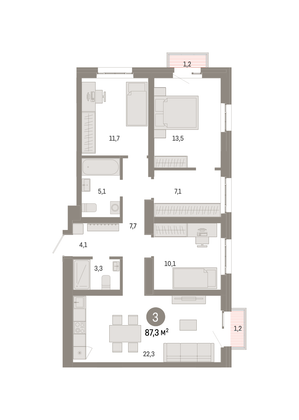 Продажа 3-комнатной квартиры 87,3 м², 6/16 этаж