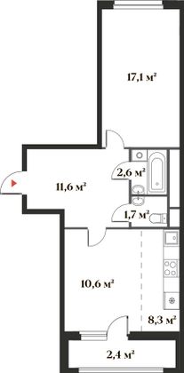 54,3 м², 2-комн. квартира, 4/6 этаж