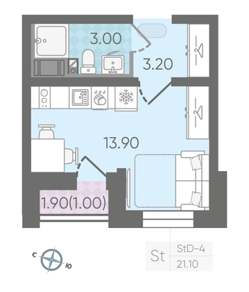 Продажа квартиры-студии 21,1 м², 14/25 этаж