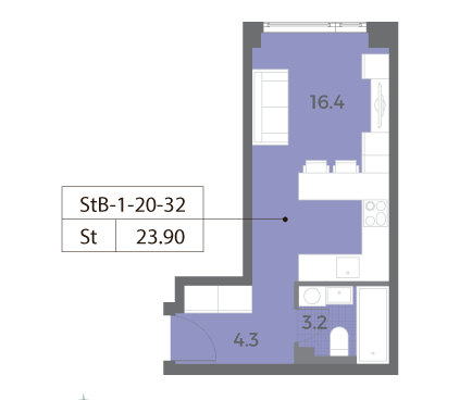 Продажа 1-комнатной квартиры 23,9 м², 24/52 этаж