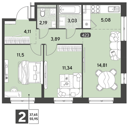 Продажа 3-комнатной квартиры 56 м², 6/21 этаж