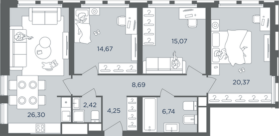 Продажа 4-комнатной квартиры 98,5 м², 48/51 этаж