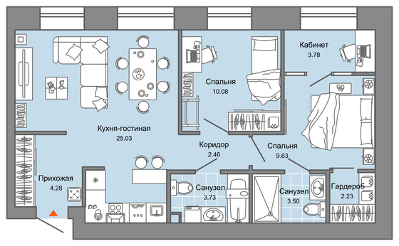 65 м², 3-комн. квартира, 4/7 этаж