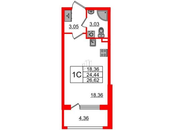 Продажа квартиры-студии 24,4 м², 1/4 этаж
