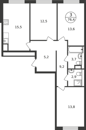 76,4 м², 3-комн. квартира, 4/9 этаж