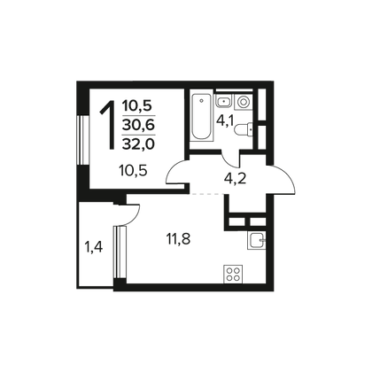 Продажа 1-комнатной квартиры 32 м², 6/11 этаж