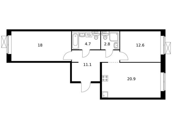 Продажа 2-комнатной квартиры 70,1 м², 2/16 этаж