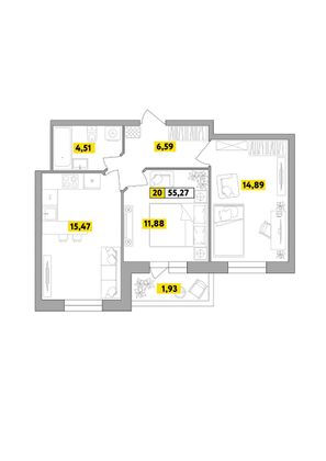 55,3 м², 3-комн. квартира, 3 этаж