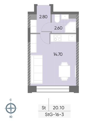 Продажа квартиры-студии 20,1 м², 3/30 этаж