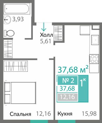37,7 м², 1-комн. квартира, 1/10 этаж