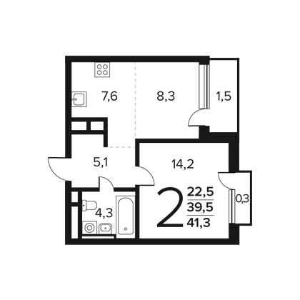 Продажа 2-комнатной квартиры 41,3 м², 3/9 этаж