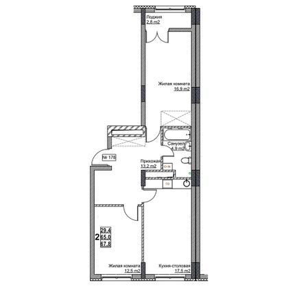 Продажа 2-комнатной квартиры 67,8 м², 6/24 этаж