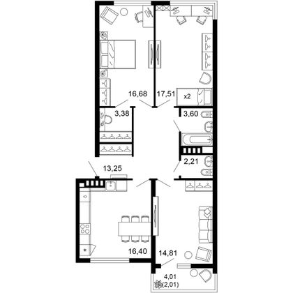 89,8 м², 3-комн. квартира, 5/10 этаж